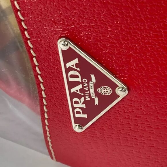 PRADA Vinyl Bags logo Tote Bag Shoulder Bag Vinyl / Leather Red/yellow - Picture 4 of 12